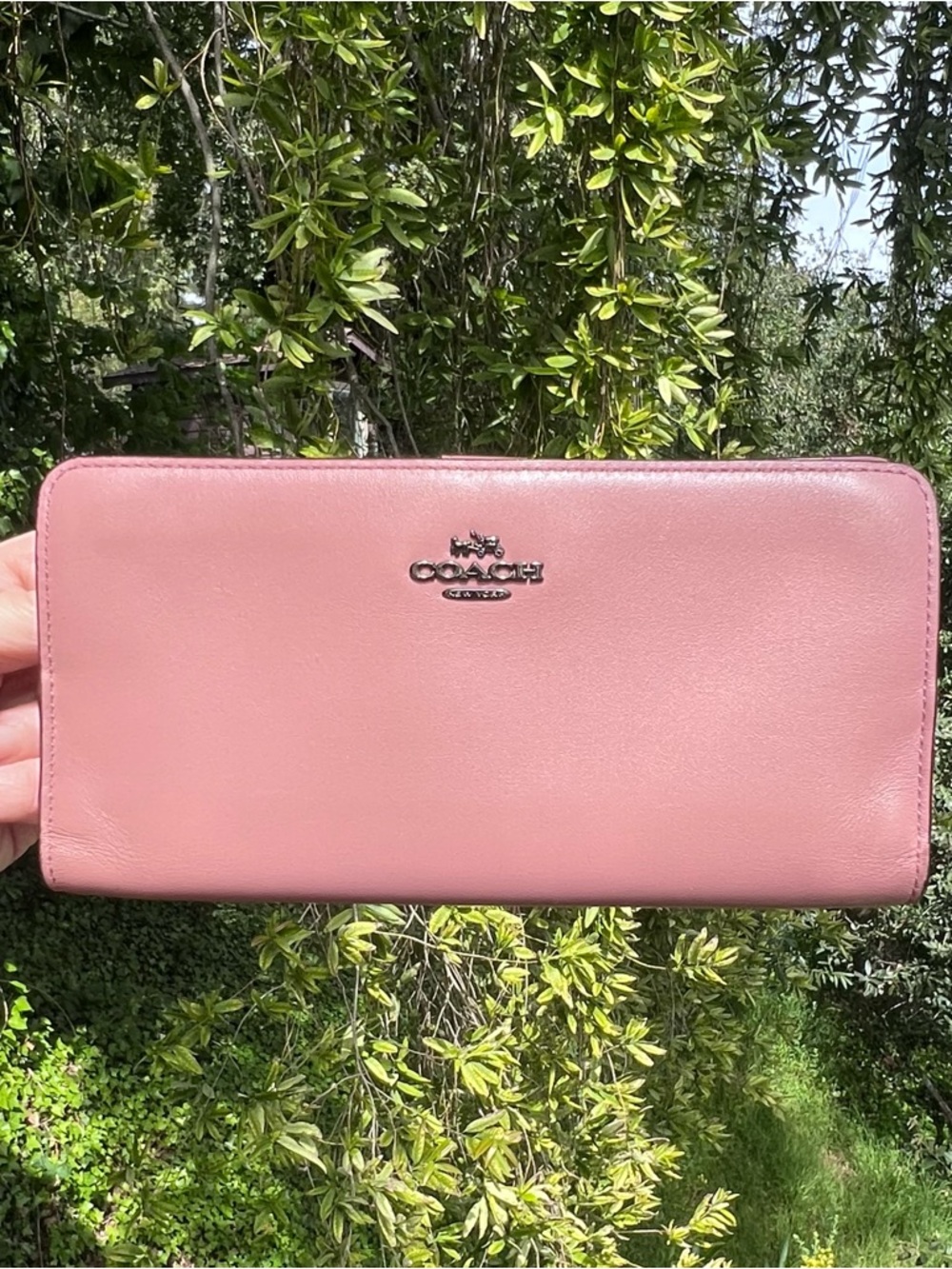 COACH Pink Leather Skinny Wallet Gunmetal Hardware AUTHENTIC